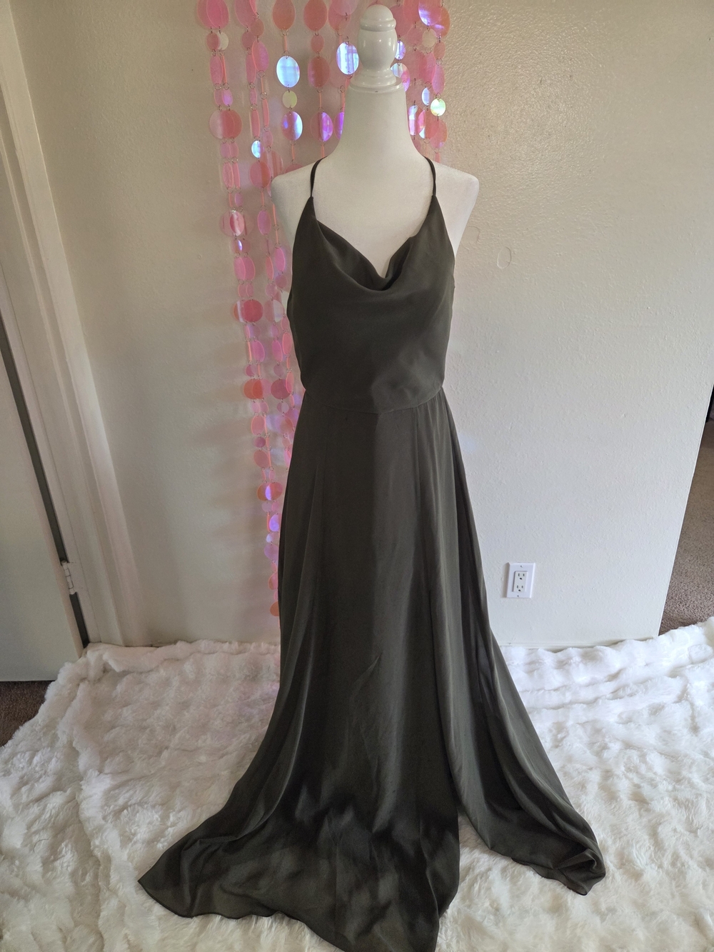 Jenny Yoo Olive Green Cowl Neck Maxi Gown